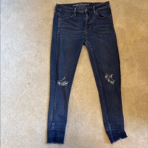 American Eagle Outfitters Blue Skinny Jeans with Distressed Details